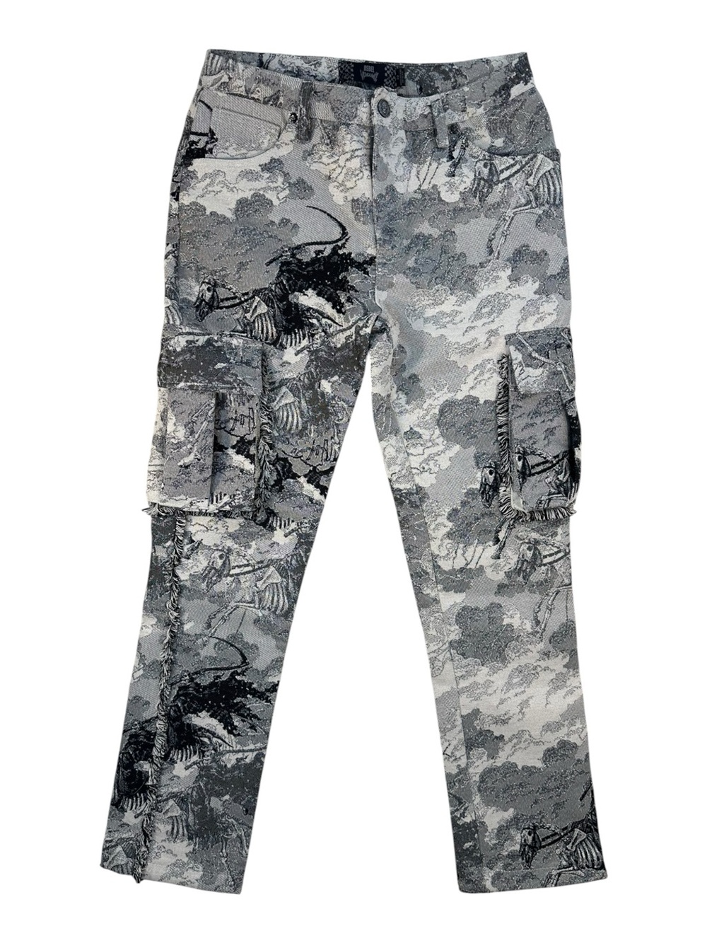 Rebel Vengeance Grim Reaper Skeleton Horse Tapestry Cargo Pants Grey Black 30
